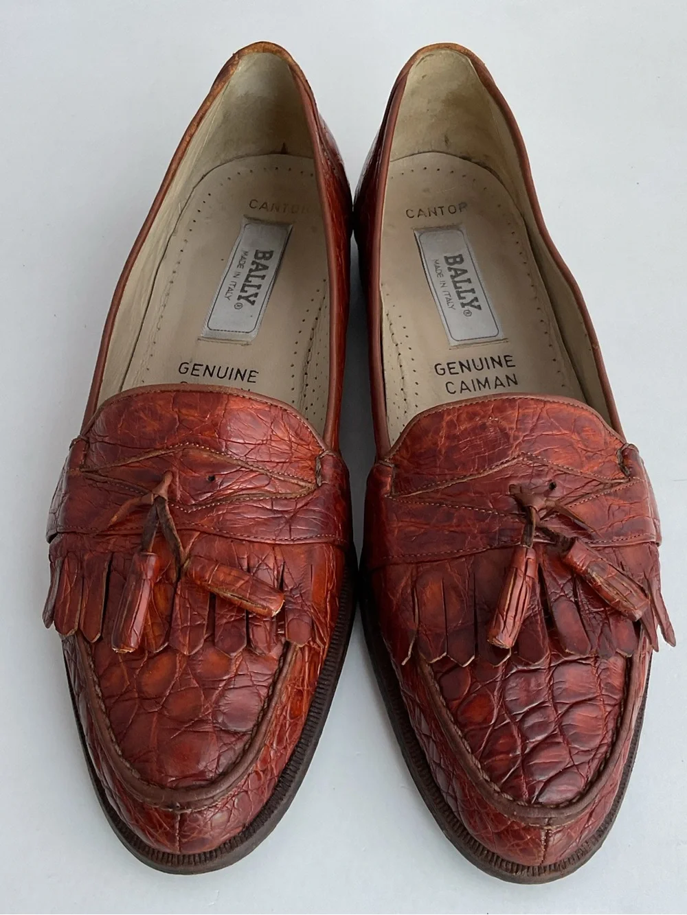 Rare Vintage Bally Cantor Genuine Caiman Leather Tassel Slip On Loafers Men’s 9M